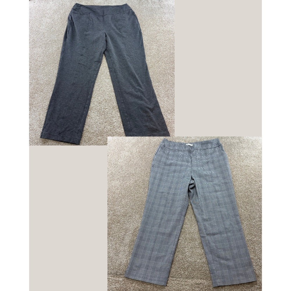 Cato Womens Plus Size Hi-Rise Pull On Pants Lot 2 Grey Plaid Charcoal 16W 14/16W